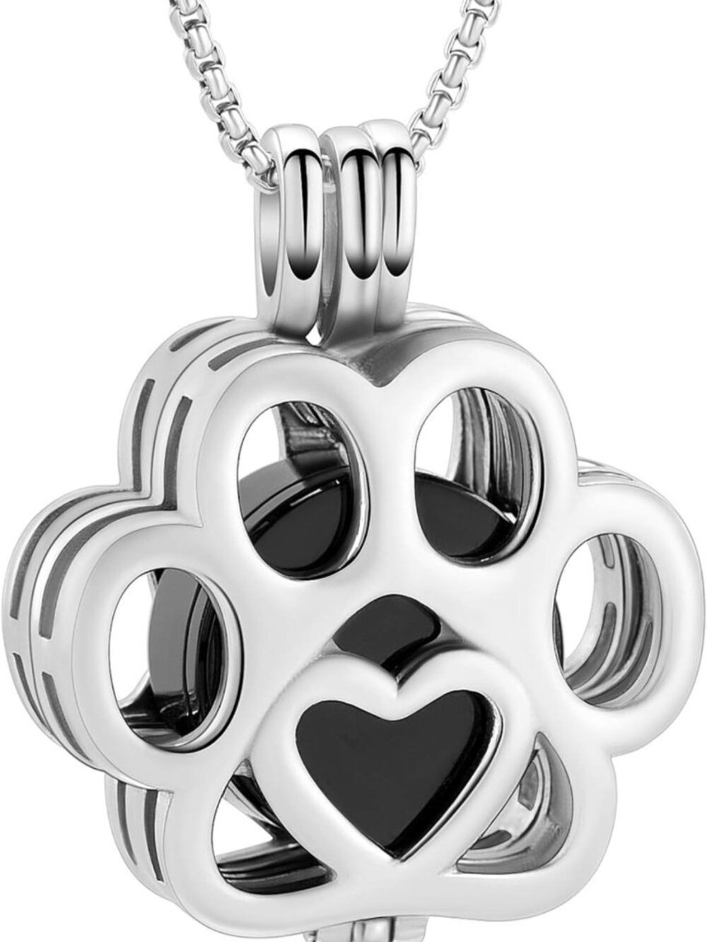 Pet Cremation Jewelry for Ashes - Paw Print Stainless Steel Locket Necklace